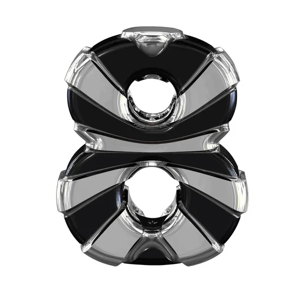 Black 3d symbol with silver straps. number 8