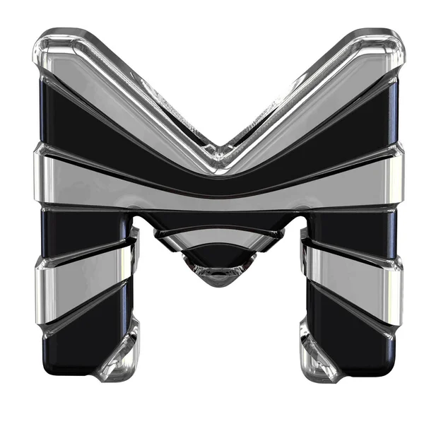 Black 3d symbol with silver straps. letter m