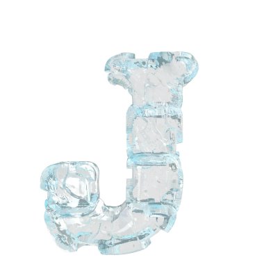3d symbol made of transparent ice. letter j