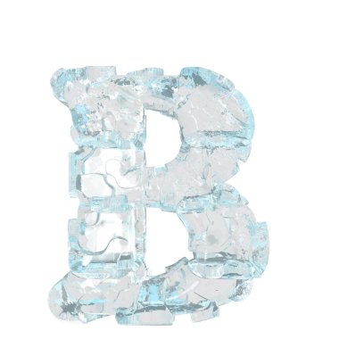 3d symbol made of transparent ice. letter b