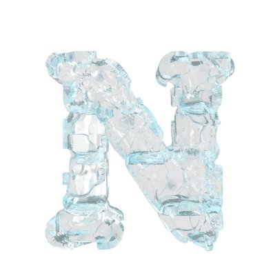 3d symbol made of transparent ice. letter n