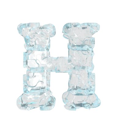 3d symbol made of transparent ice. letter h