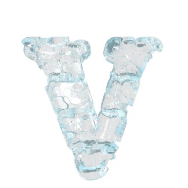 3d symbol made of transparent ice. letter v