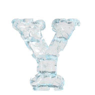 3d symbol made of transparent ice. letter y