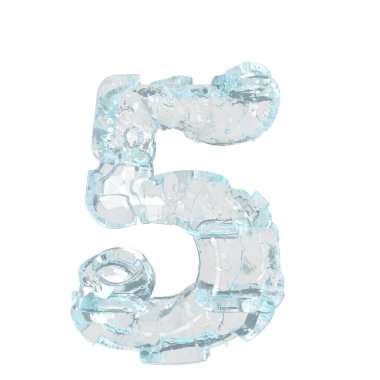 3d symbol made of transparent ice. number 5