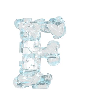 3d symbol made of transparent ice. letter f