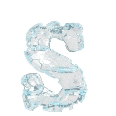 3d symbol made of transparent ice. letter s