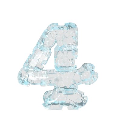 3d symbol made of transparent ice. number 4