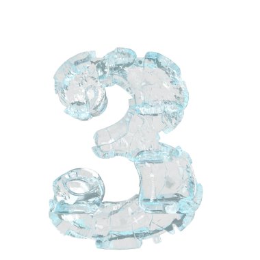 3d symbol made of transparent ice. number 3