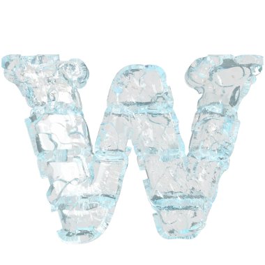 3d symbol made of transparent ice. letter w