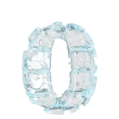 3d symbol made of transparent ice. number 0