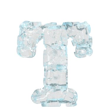 3d symbol made of transparent ice. letter t