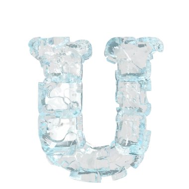 3d symbol made of transparent ice. letter u