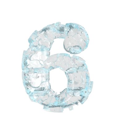 3d symbol made of transparent ice. number 6