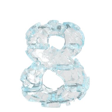 3d symbol made of transparent ice. number 8