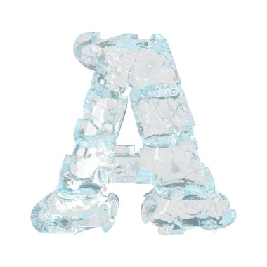 3d symbol made of transparent ice. letter a