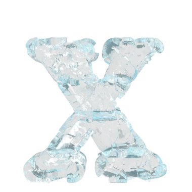 3d symbol made of transparent ice. letter x