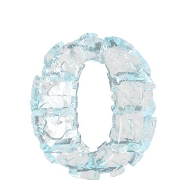 3d symbol made of transparent ice. letter o