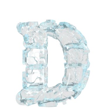 3d symbol made of transparent ice. letter d