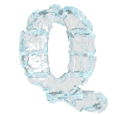3d symbol made of transparent ice. letter q