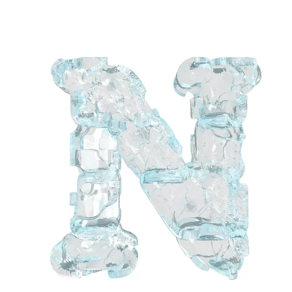 3d symbol made of transparent ice. letter n