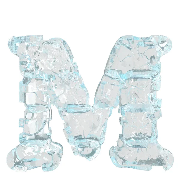 3d symbol made of transparent ice. letter m