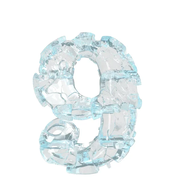 3d symbol made of transparent ice. number 9