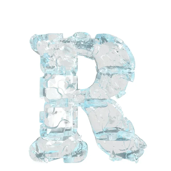 3d symbol made of transparent ice. letter r