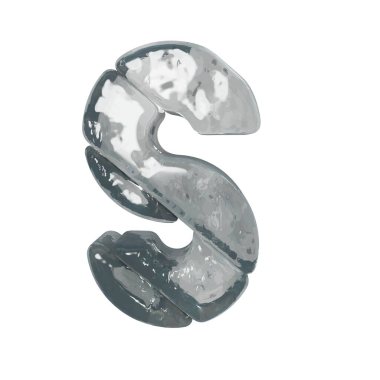 3D symbols made of gray ice. letter s