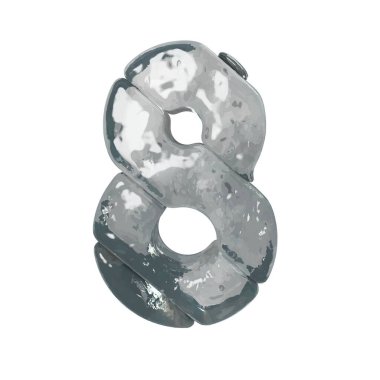 3D symbols made of gray ice. number 8
