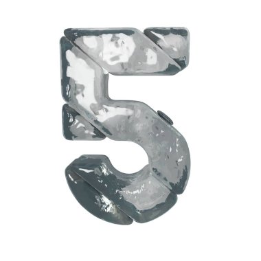 3D symbols made of gray ice. number 5