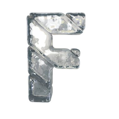 3D symbols made of gray ice. letter f
