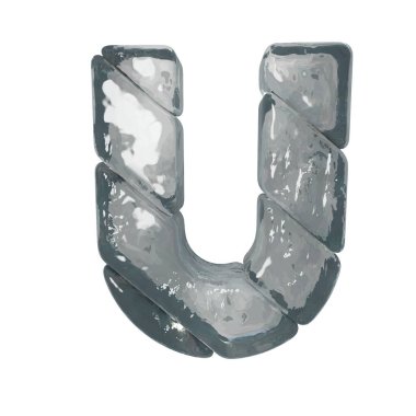 3D symbols made of gray ice. letter u