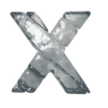 3D symbols made of gray ice. letter x