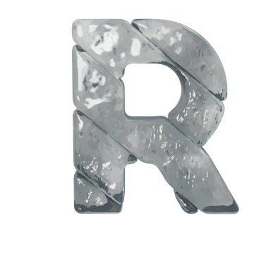3D symbols made of gray ice. letter r