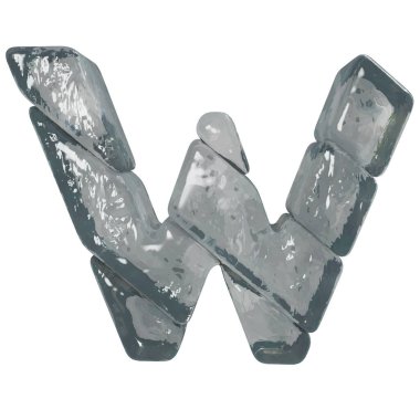 3D symbols made of gray ice. letter w