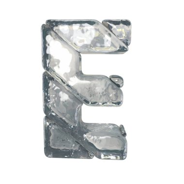 3D symbols made of gray ice. letter e