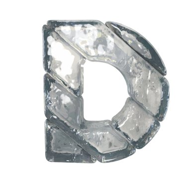 3D symbols made of gray ice. letter d