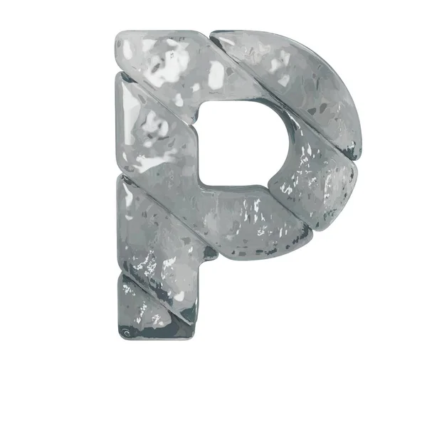 3D symbols made of gray ice. letter p