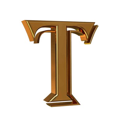 3D symbol made of gold. letter t