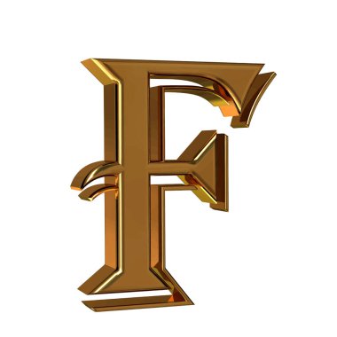 3D symbol made of gold. letter f