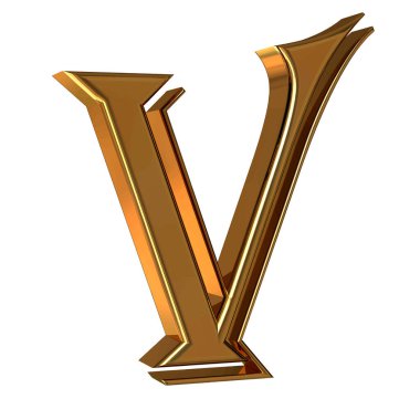 3D symbol made of gold. letter v