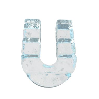 Ice 3d symbol made of horizontal blocks. letter u