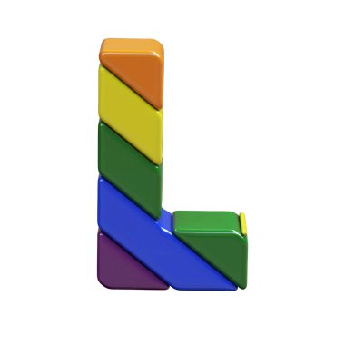 3D symbol in the colors of the LGBT flag. letter l