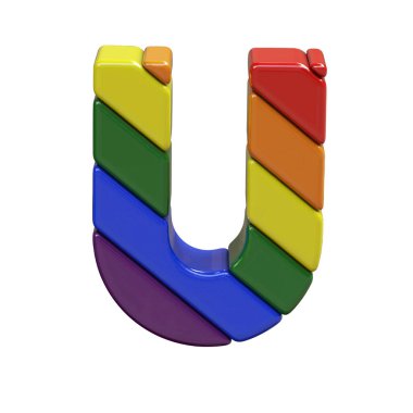 3D symbol in the colors of the LGBT flag. letter u