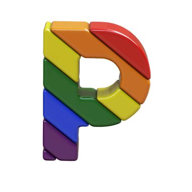 3D symbol in the colors of the LGBT flag. letter p