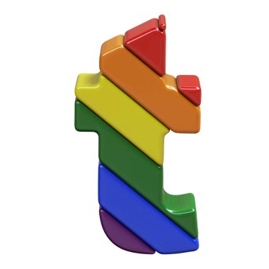3D symbol in the colors of the LGBT flag. letter t