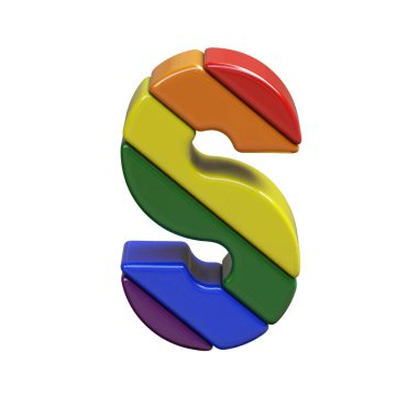 3D symbol in the colors of the LGBT flag. letter s