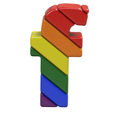 3D symbol in the colors of the LGBT flag. letter f