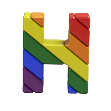3D symbol in the colors of the LGBT flag. letter h